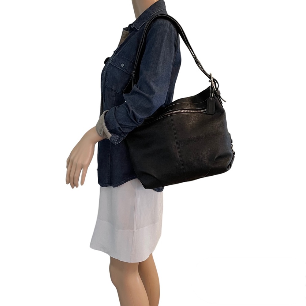 Coach Pebbled Leather Black Convertible Crossbody Shoulder Bag Hobo Duffle - Picture 3 of 16